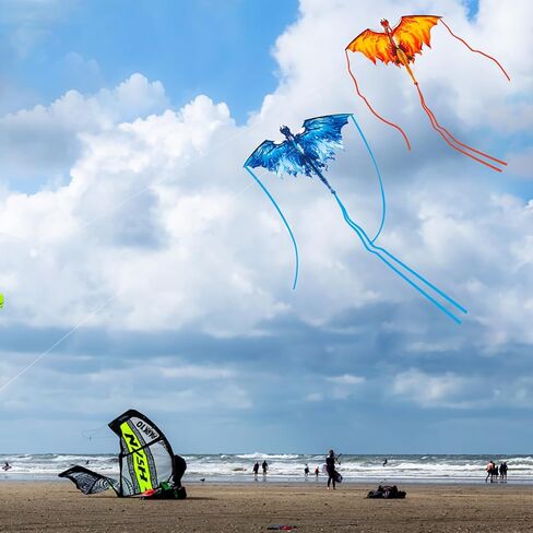 طائرات ورقية كبيرة من الأخطبوط - طائرات ورقية للشاطئ للبالغين والأطفال في الحديقة والأنشطة الخارجية، طائرة ورقية سهلة الطيران (أحمر) in Kuwait