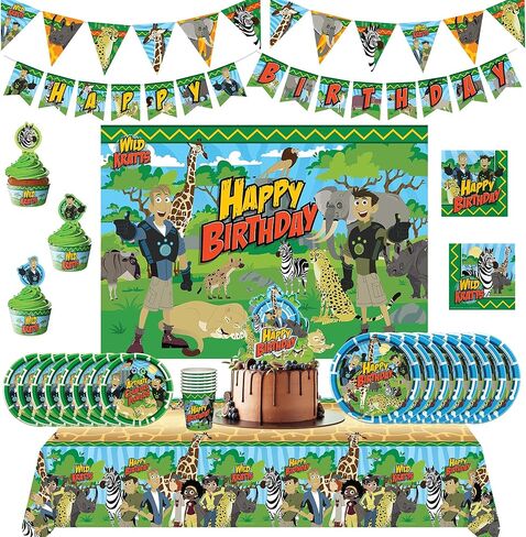 لوازم حفلات أعياد الميلاد Wild Kratts المرخصة رسميًا من Treasures - تخدم 16 ضيفًا، المجموعة النهائية من لوازم حفلات Wild Kratts - ديكورات حفلات Wild Kratts، خلفية Wild Kratts، أطباق والمزيد in Kuwait