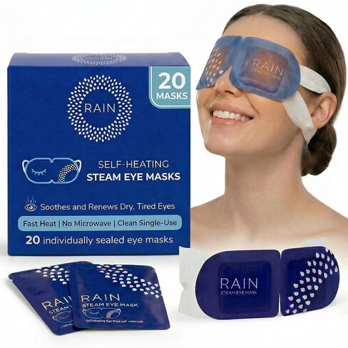 Rain Self Heating Steam Eye Mask for Dry Eyes - Warming Eye Compress with Moist Heat Therapy - Disposable Hot Compress Relief for Stye Treatment, Eye Fatigue & Dry Eye Relief (20 Masks) in Kuwait