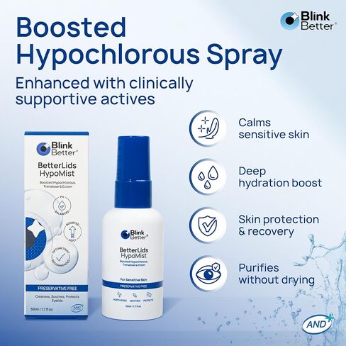 BetterLids Boosted Hypochlorous Acid Eyelid Spray – Gentle Non-Sting Eyelid Cleanser Mist with Ectoin & Trehalose for Blepharitis, Dry and Itchy Lids – Daily Lid Hygiene Eye Spray, 50 ml in Kuwait