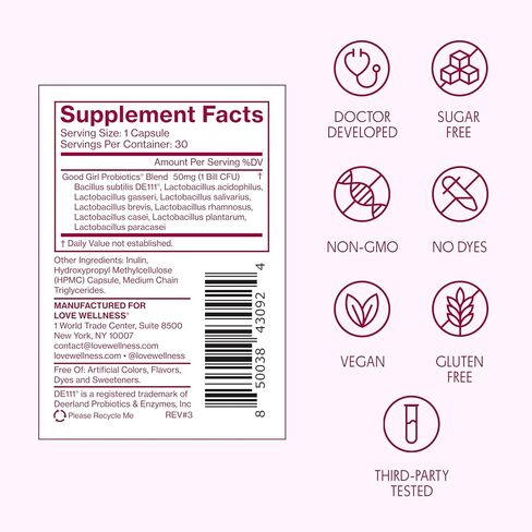 Love Wellness Good Girl Probiotics | Women’s Vaginal Health & pH Balance Supplement | 9-Strain Probiotic for Urinary Tract, Yeast, Odor & Immune Support | Gluten-Free (30-Day Supply) in Kuwait