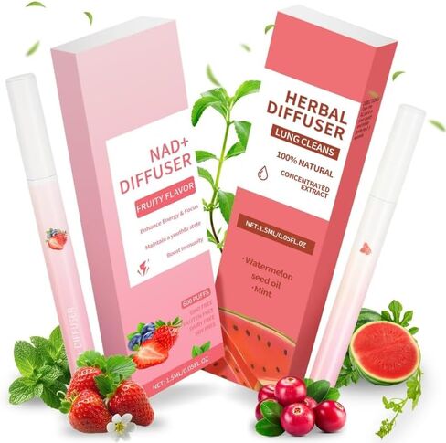 Mullein Herbal Diffuser Pen - Fruit Flavor Smokeless Inhaler for Quitting Smoking, 2 Flavors (Watermelon & Strawberry), Flavored Air Freshener for Lung Cleansing, 2 Sticks in Kuwait