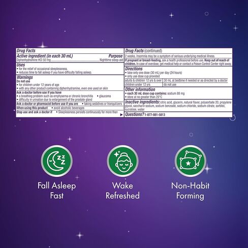 ZzzQuil Liquid Sleep Aid, Diphenhydramine 50mg HCI, Free & Clear, Free of Alcohol and Artificial Dyes, Nighttime Sleep Aid Liquid, Non-Habit Forming, Strawberry Flavored, 2 Pack, 24 FL OZ in Kuwait