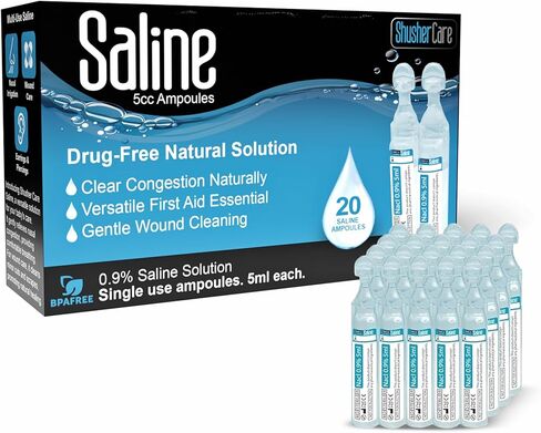 Saline Ampoules - Saline Solution, Sodium Chloride 0.9%, Nasal Cleanse for Babies, Kids, & Adults, Sterile Nasal Care, Wound Cleansing - 20 Count (5ml Each) in Kuwait