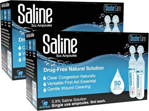 Saline Ampoules - Saline Solution, Sodium Chloride 0.9%, Nasal Cleanse for Babies, Kids, & Adults, Sterile Nasal Care, Wound Cleansing - 20 Count (5ml Each) in Kuwait