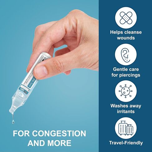 Saline Ampoules - Saline Solution, Sodium Chloride 0.9%, Nasal Cleanse for Babies, Kids, & Adults, Sterile Nasal Care, Wound Cleansing - 20 Count (5ml Each) in Kuwait