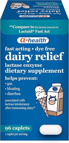 A+Health Dairy Relief Lactase Enzyme 9000 FCC Chewable Tablets, 60 Count, Fast Acting, Dye-Free, Dietary Supplement, Vanilla Flavor, Single Serve Pouches, for Adults and Children 4 Years and Up in Saudi Arabia