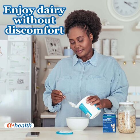 A+Health Dairy Relief Lactase Enzyme 9000 FCC Chewable Tablets, 60 Count, Fast Acting, Dye-Free, Dietary Supplement, Vanilla Flavor, Single Serve Pouches, for Adults and Children 4 Years and Up in Saudi Arabia