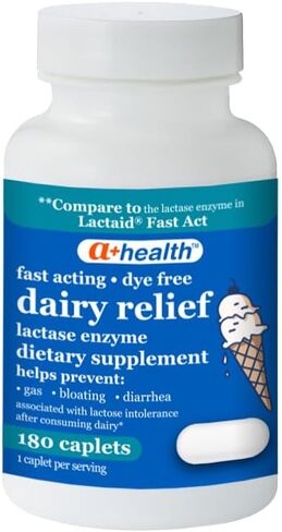 A+Health Dairy Relief Lactase Enzyme 9000 FCC Chewable Tablets, 60 Count, Fast Acting, Dye-Free, Dietary Supplement, Vanilla Flavor, Single Serve Pouches, for Adults and Children 4 Years and Up in Saudi Arabia