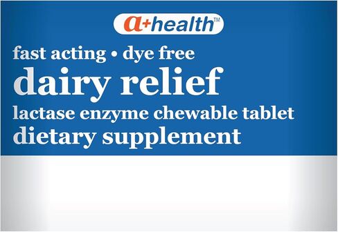 A+Health Dairy Relief Lactase Enzyme 9000 FCC Chewable Tablets, 60 Count, Fast Acting, Dye-Free, Dietary Supplement, Vanilla Flavor, Single Serve Pouches, for Adults and Children 4 Years and Up in Saudi Arabia