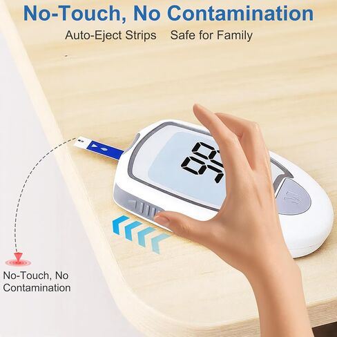 جهاز قياس نسبة السكر في الدم، طقم جهاز قياس السكر مع 100 شريط ومشارط، طقم اختبار مرض السكري مع إخراج تلقائي، بدون ترميز، شاشة كبيرة لكبار السن، طقم اختبار سكر الدم للسفر والاستخدام المنزلي in Kuwait