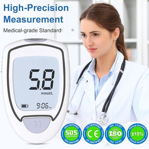 Blood Glucose Monitor, Glucometer Kit with 100 Strips and Lancets, Diabetic Testing Kit with Auto Eject, No Coding, Large Display for Seniors, Blood Sugar Testing Kit for Travel & Home Use in Saudi Arabia