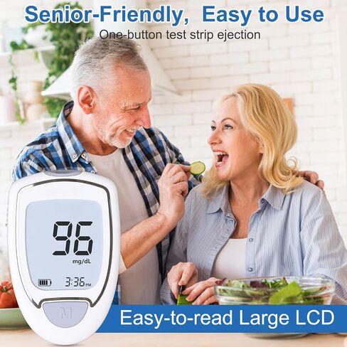 Blood Glucose Monitor, Glucometer Kit with 100 Strips and Lancets, Diabetic Testing Kit with Auto Eject, No Coding, Large Display for Seniors, Blood Sugar Testing Kit for Travel & Home Use in Saudi Arabia
