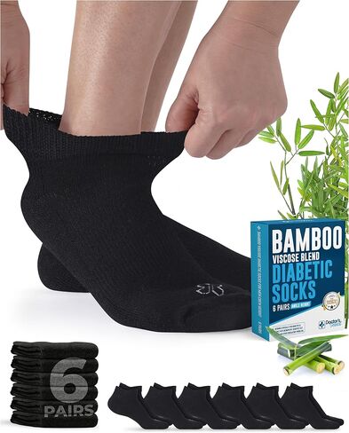 Doctor's Select Viscose Bamboo Ankle Diabetic Socks for Women and Men - 6 Pairs | Super Soft, Non Binding, Loose Wide Top in Kuwait