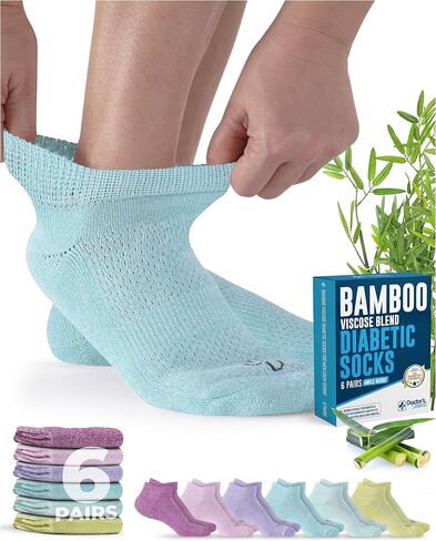Doctor's Select Viscose Bamboo Ankle Diabetic Socks for Women and Men - 6 Pairs | Super Soft, Non Binding, Loose Wide Top in Kuwait