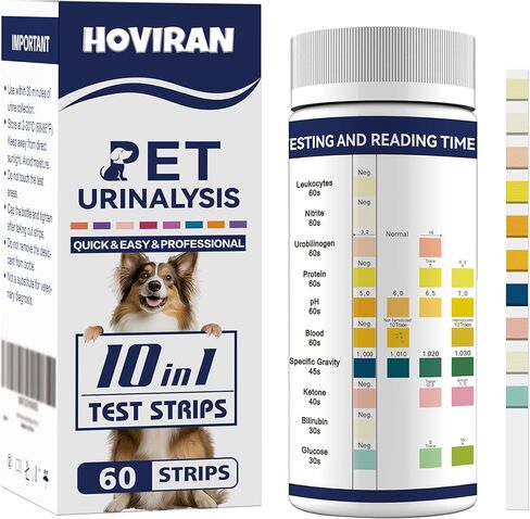10-in-1 Cat & Dog Urine Test Strips, Cat & Dog UTI Test Kit, Pet Urinalysis Reagent Strips Diabetes, Glucose, Nitrite, Specific Gravity, pH, Protein, Leukocytes & More (60 Strips) in Kuwait