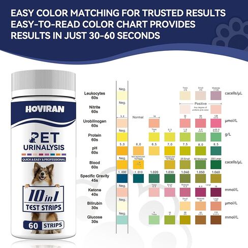 10-in-1 Cat & Dog Urine Test Strips, Cat & Dog UTI Test Kit, Pet Urinalysis Reagent Strips Diabetes, Glucose, Nitrite, Specific Gravity, pH, Protein, Leukocytes & More (60 Strips) in Kuwait