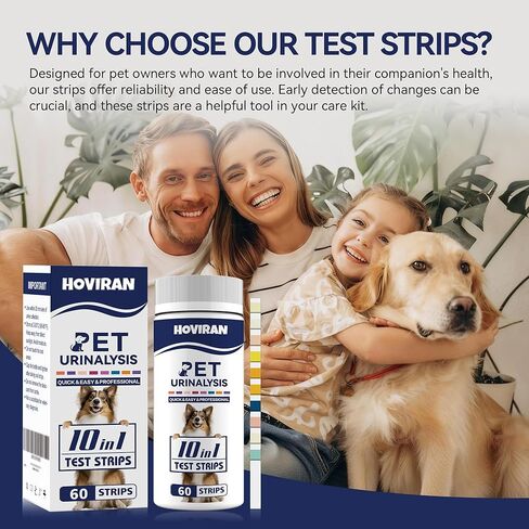 10-in-1 Cat & Dog Urine Test Strips, Cat & Dog UTI Test Kit, Pet Urinalysis Reagent Strips Diabetes, Glucose, Nitrite, Specific Gravity, pH, Protein, Leukocytes & More (60 Strips) in Kuwait