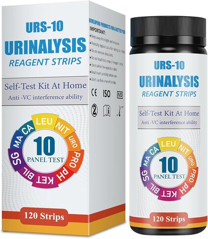 Urinalysis Test Strips - 120 CT | 10-in-1 Comprehensive Urinalysis for Microalbumin, Calcium, PRO, URO, NIT, LEU, SG, BIL, KET, pH | Home Urine Test Strips for Urinary Tract Infections in Kuwait