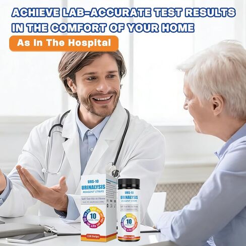 Urinalysis Test Strips - 120 CT | 10-in-1 Comprehensive Urinalysis for Microalbumin, Calcium, PRO, URO, NIT, LEU, SG, BIL, KET, pH | Home Urine Test Strips for Urinary Tract Infections in Kuwait