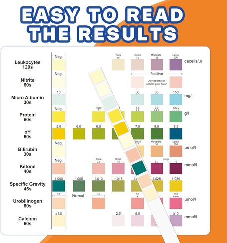 Urinalysis Test Strips - 120 CT | 10-in-1 Comprehensive Urinalysis for Microalbumin, Calcium, PRO, URO, NIT, LEU, SG, BIL, KET, pH | Home Urine Test Strips for Urinary Tract Infections in Kuwait