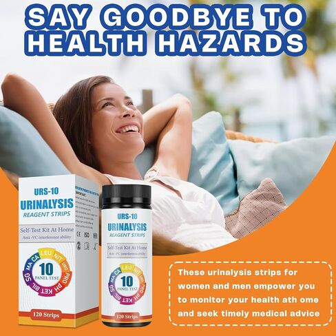 Urinalysis Test Strips - 120 CT | 10-in-1 Comprehensive Urinalysis for Microalbumin, Calcium, PRO, URO, NIT, LEU, SG, BIL, KET, pH | Home Urine Test Strips for Urinary Tract Infections in Kuwait