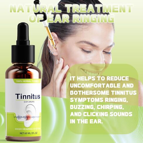 Tinnitus Relief for Ringing Ears, Effective Ear Ringing Relief Drops, Natural Herbal Tinnitus Treatment for Ear Clicking Buzzing, Improving Hearing for Unisex Adult, 60ml in Kuwait