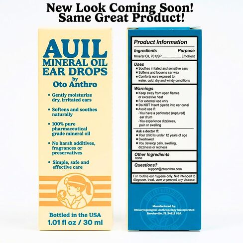 Auil - Mineral Oil Ear Drops - Pharmaceutical Grade, Natural Ear Care for Dry Irritated Ears, Ear Wax, Itchy Ears, and Swimming - No Harsh Additives - Doctor Curated and Bottled in USA in Kuwait