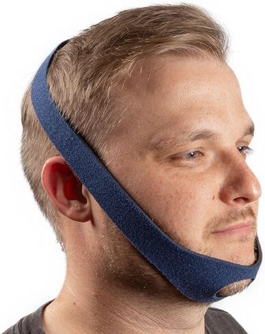 LifeSource صنع في الولايات المتحدة الأمريكية حزام الذقن للشخير - حزام ذقن قابل للتعديل مضاد للشخير، مسامي ومريح، خالي من اللاتكس، مناسب عالمي للرجال والنساء، دعم توقف التنفس أثناء النوم، أزرق داكن in Kuwait