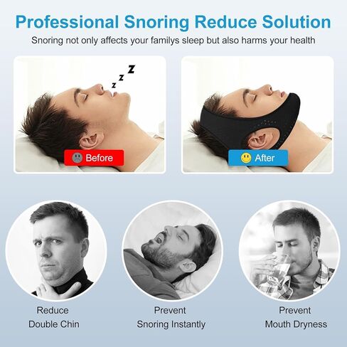 Anti Snoring Devices - Chin Strap for Sleeping - Simple and Effective Stop Anti Snoring Chin Strap - Adjustable Airflow Jaw Strap - Snoring Solution for Women and Men - Black in Kuwait