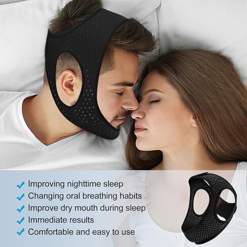 Anti Snoring Devices - Chin Strap for Sleeping - Simple and Effective Stop Anti Snoring Chin Strap - Adjustable Airflow Jaw Strap - Snoring Solution for Women and Men - Black in Kuwait