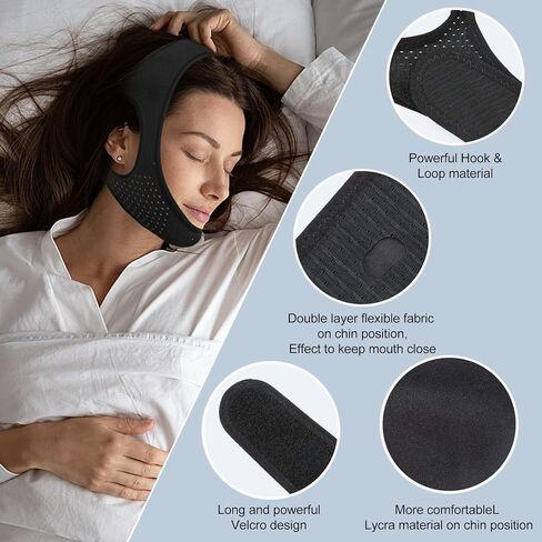 Anti Snoring Devices - Chin Strap for Sleeping - Simple and Effective Stop Anti Snoring Chin Strap - Adjustable Airflow Jaw Strap - Snoring Solution for Women and Men - Black in Kuwait