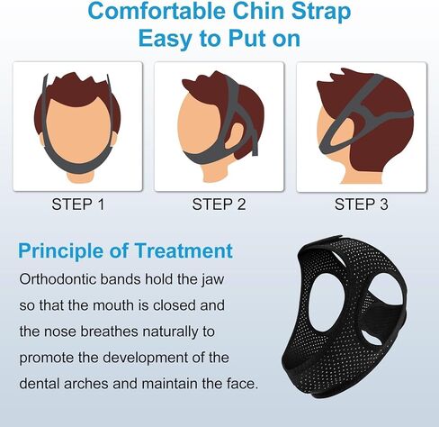 Anti Snoring Devices - Chin Strap for Sleeping - Simple and Effective Stop Anti Snoring Chin Strap - Adjustable Airflow Jaw Strap - Snoring Solution for Women and Men - Black in Kuwait