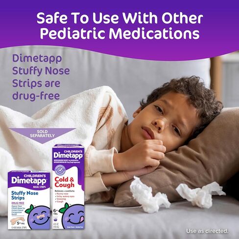 Children’s Dimetapp Stuffy Nose Strips for Kids, Drug-Free, Instant Nasal Congestion Relief to Help Kids Breathe Better Day or Night, 12 Strips in Kuwait