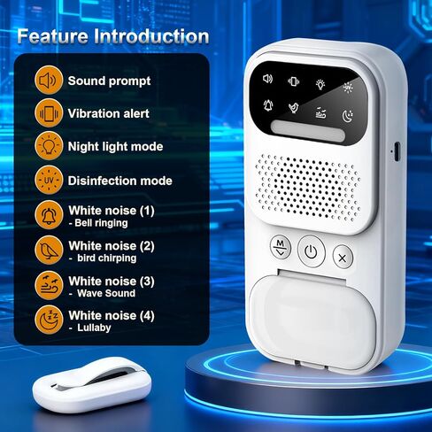 منبه للتبول اللاإرادي، منبه للتبول في السرير للأولاد والبنات والأطفال الأكبر سنًا، حلول ترطيب السرير بمستشعر لاسلكي للأطفال مع وضع الأشعة فوق البنفسجية/الضوء الليلي، إنذار للتبول بالصوت/الاهتزاز للتدريب على التبول اللاإرادي، أبيض in Kuwait