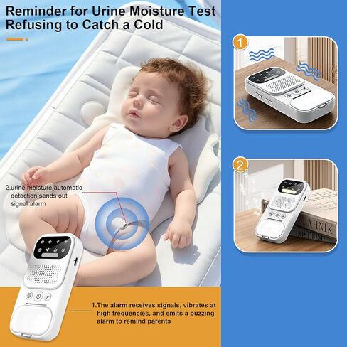 منبه للتبول اللاإرادي، منبه للتبول في السرير للأولاد والبنات والأطفال الأكبر سنًا، حلول ترطيب السرير بمستشعر لاسلكي للأطفال مع وضع الأشعة فوق البنفسجية/الضوء الليلي، إنذار للتبول بالصوت/الاهتزاز للتدريب على التبول اللاإرادي، أبيض in Kuwait