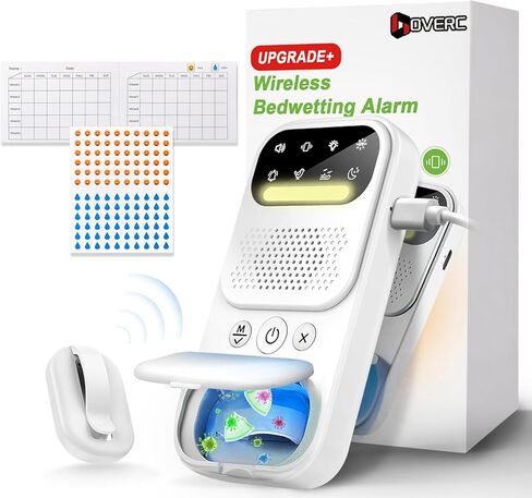 Bedwetting Alarm, Bed Wetting Alarm for Boys Girls and Older Kids, Wireless Sensor Bed Wetting Solutions for Kids with UV Mode/Night Light, Sound/Vibration Pee Alarm for Bedwetting Training, White in Saudi Arabia