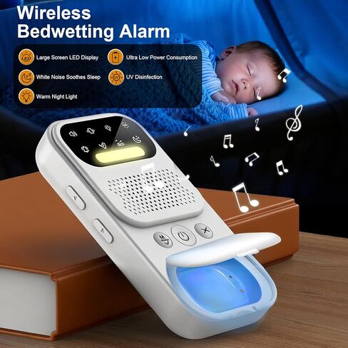 Bedwetting Alarm, Bed Wetting Alarm for Boys Girls and Older Kids, Wireless Sensor Bed Wetting Solutions for Kids with UV Mode/Night Light, Sound/Vibration Pee Alarm for Bedwetting Training, White in Saudi Arabia