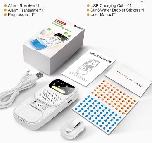 Newly Upgraded Wireless Bedwetting Alarm, Bed Wetting Alarm for Boys, Girls or Older Kids, 9 Melodies 3 Modes and UV Mode, Night Light- Kids Pee Alarm for Bedwetting Solutions, Includes Progress Card in Kuwait