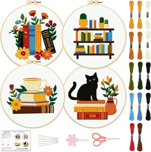 BEUNITONE 4 Set Cat and Dog Embroidery Kit for Beginenrs Hand Sewing Embroidery Kits with Cat and Dog Pattern Needlepoint Kit with Colourful Threads Needles Instructions in Kuwait