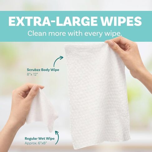 Adult Body Bathing & Incontinence Wipes, Extra Large 8" x 12" No Rinse Body Cleansing Cloths – Disposable Washcloths for Elderly Care, Bed Bathing & Daily Hygiene - 200 Count in Kuwait