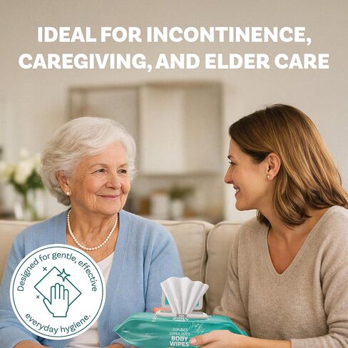 Adult Body Bathing & Incontinence Wipes, Extra Large 8" x 12" No Rinse Body Cleansing Cloths – Disposable Washcloths for Elderly Care, Bed Bathing & Daily Hygiene - 200 Count in Kuwait