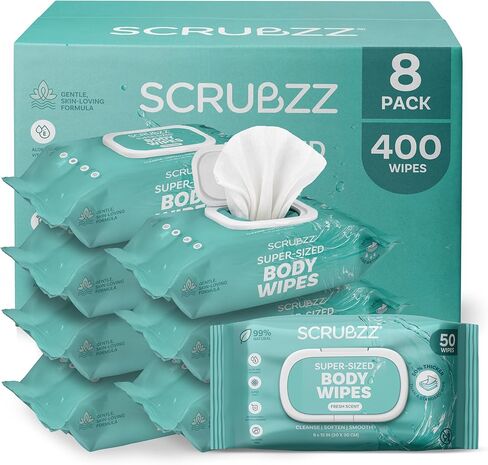 Adult Body Bathing & Incontinence Wipes, Extra Large 8" x 12" No Rinse Body Cleansing Cloths – Disposable Washcloths for Elderly Care, Bed Bathing & Daily Hygiene - 200 Count in Kuwait