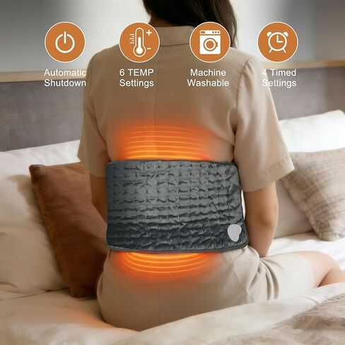 Electric Heating pad with 6 Heat Settings, Auto Shut Off, Dry Electric Heating for Back Neck Knee Arms Legs Shoulder Heat Pads for Christmas Birthday Father's Day Mother's Day (24"X12", Dark Gray) in Kuwait