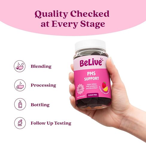 مكمل دعم اللثة من BeLive PMS - يساعد على تخفيف أعراض الدورة الشهرية - التوازن الهرموني وتقلبات المزاج والتشنجات، ودعم الانتفاخ - مع مستخلص شجرة العفة - نكهة عصير الليمون بالفراولة - 60 قطعة in Kuwait