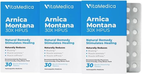 Arnica Montana 30X HPUS, Clinical Grade, Quick Dissolve Tablets, Five-Day Recovery Pack for Pain and Bruise Relief After Surgery or Injury, Natural Healing, Gentle on The Stomach - 30 Count in Kuwait