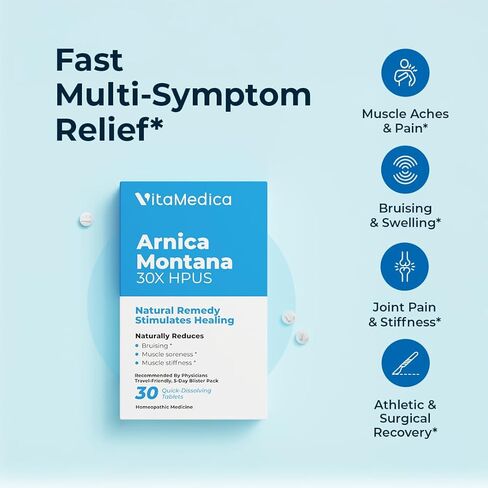 Arnica Montana 30X HPUS, Clinical Grade, Quick Dissolve Tablets, Five-Day Recovery Pack for Pain and Bruise Relief After Surgery or Injury, Natural Healing, Gentle on The Stomach - 30 Count in Saudi Arabia