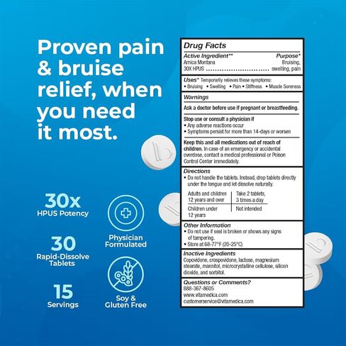 Arnica Montana 30X HPUS, Clinical Grade, Quick Dissolve Tablets, Five-Day Recovery Pack for Pain and Bruise Relief After Surgery or Injury, Natural Healing, Gentle on The Stomach - 30 Count in Saudi Arabia