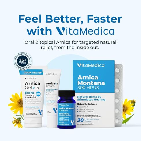 Arnica Montana 30X HPUS, Clinical Grade, Quick Dissolve Tablets, Five-Day Recovery Pack for Pain and Bruise Relief After Surgery or Injury, Natural Healing, Gentle on The Stomach - 30 Count in Saudi Arabia