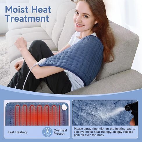 Heating Pads for Back Neck Shoulder Pain, Electric Heating Pad Auto Shut Off, Fast Heat, Large Heating Pad Christmas Gift for Women Men, Birthday Gifts for Mom Dad (Blue) in Kuwait